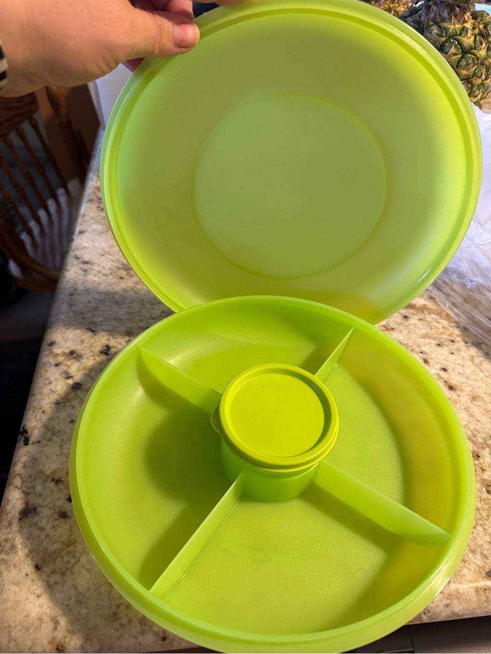 Tupperware Bright Lime Green Serving Tray with Central Dip Cup